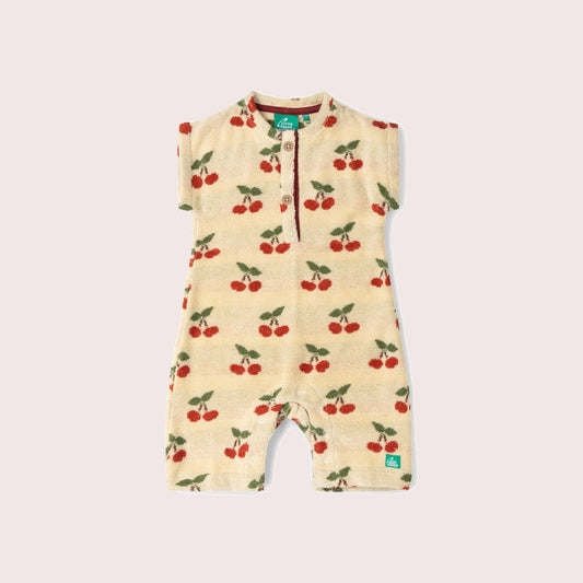 Little Cherries Towelling Romper | Cream