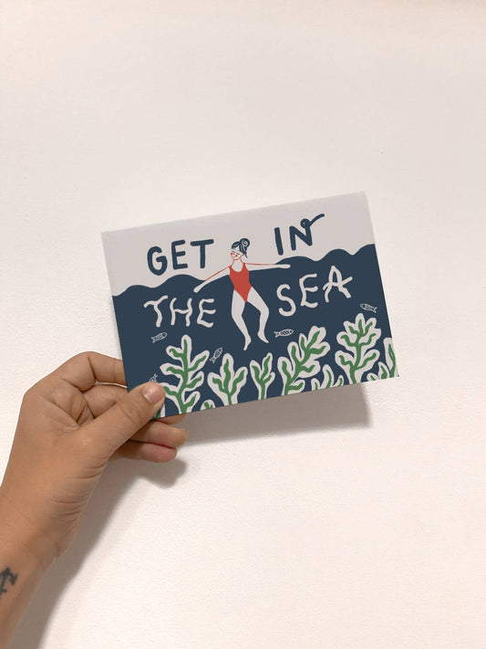 Get In The Sea | Illustrated Swimmer Card