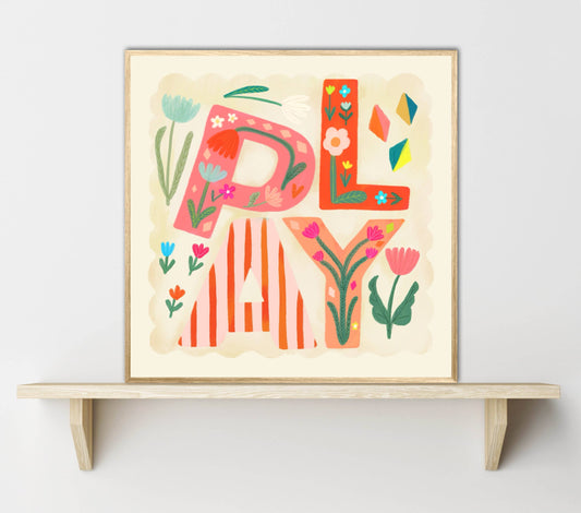 PLAY Art Print, Art Print, Hand Drawn Art, Quirky, Kids Art: 10 x 10