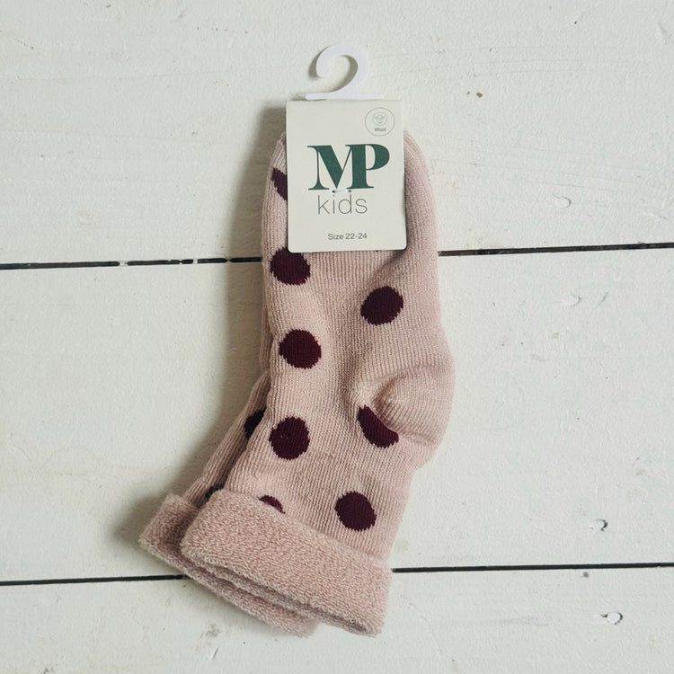 mp denmark spotty socks on a white wooden background