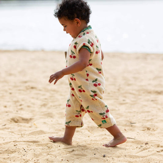 Little Cherries Towelling Romper | Cream