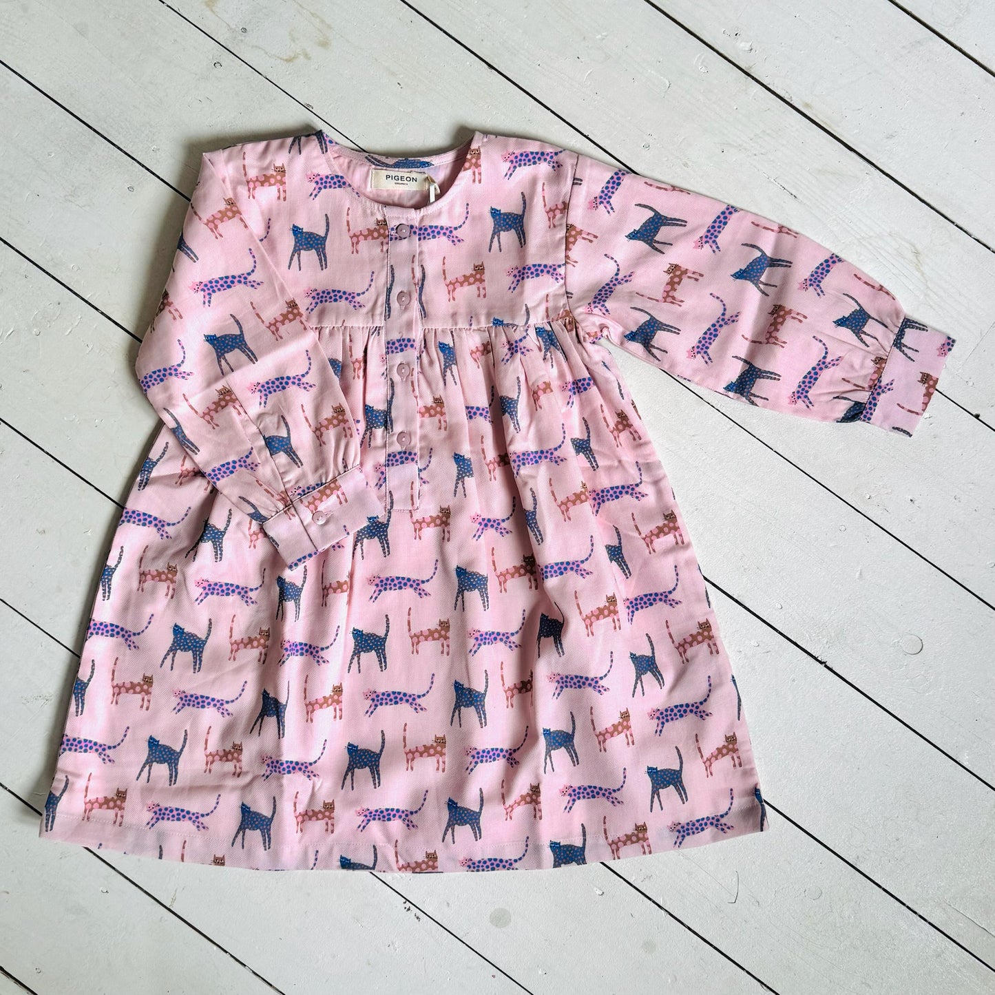 Yoke Dress | Pink Cats
