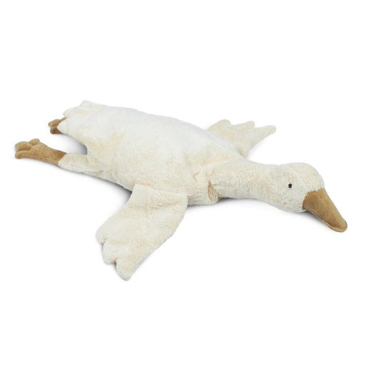 Plush toy shaped like a duck on a white background