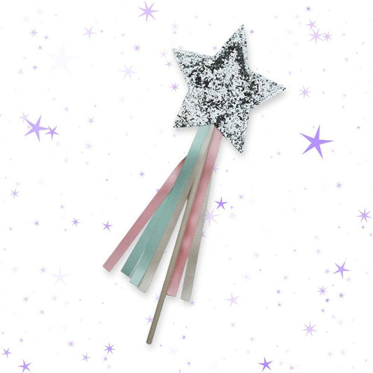 Glitter Magic Wand - Kids Dress Up Accessory: Silver