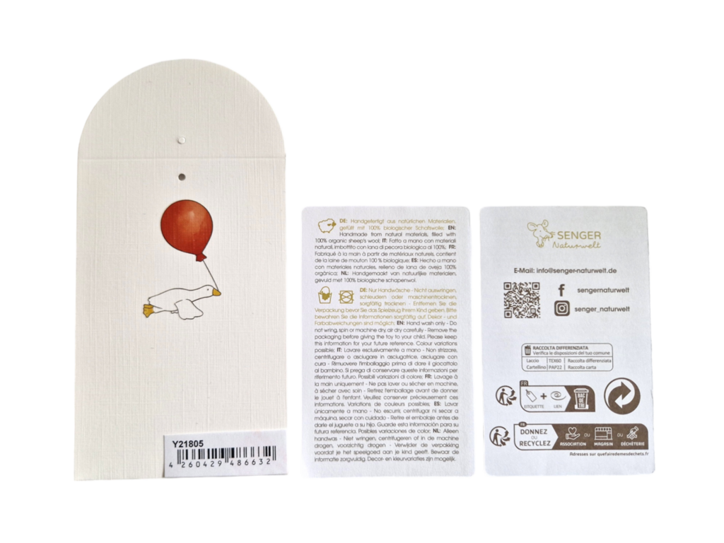 Product packaging with a red balloon illustration on a white background
