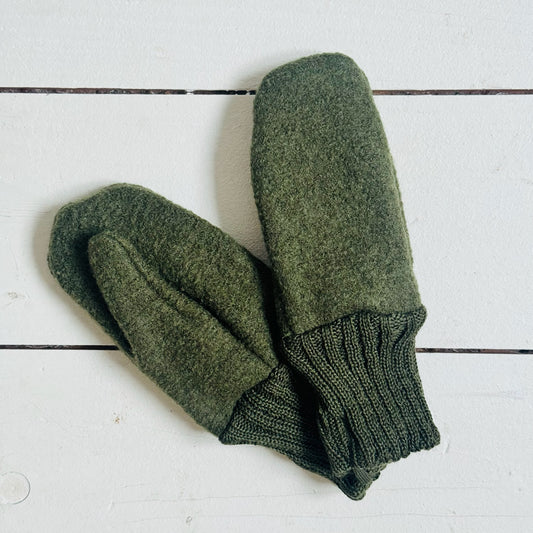 Organic Merino Boiled Wool Gloves | Olive