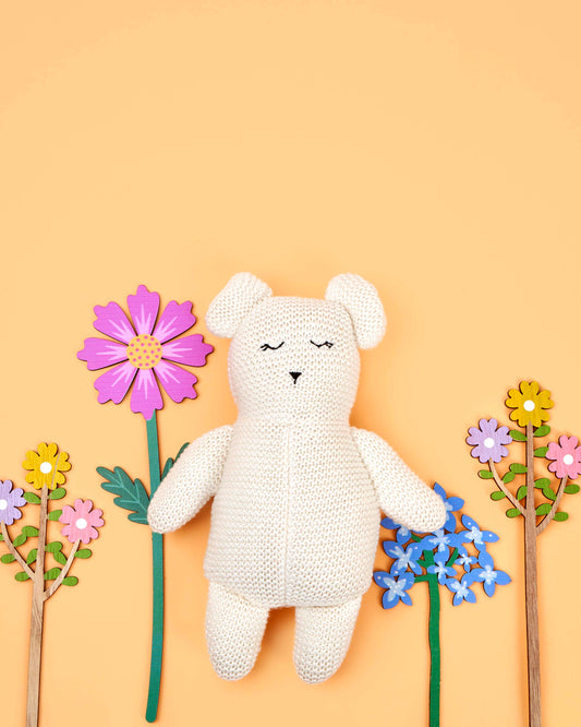 Organic Cotton Knitted White Teddy Bear Toy